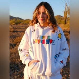 Jesus Loves You Pullover Hoodie GLO Size XL